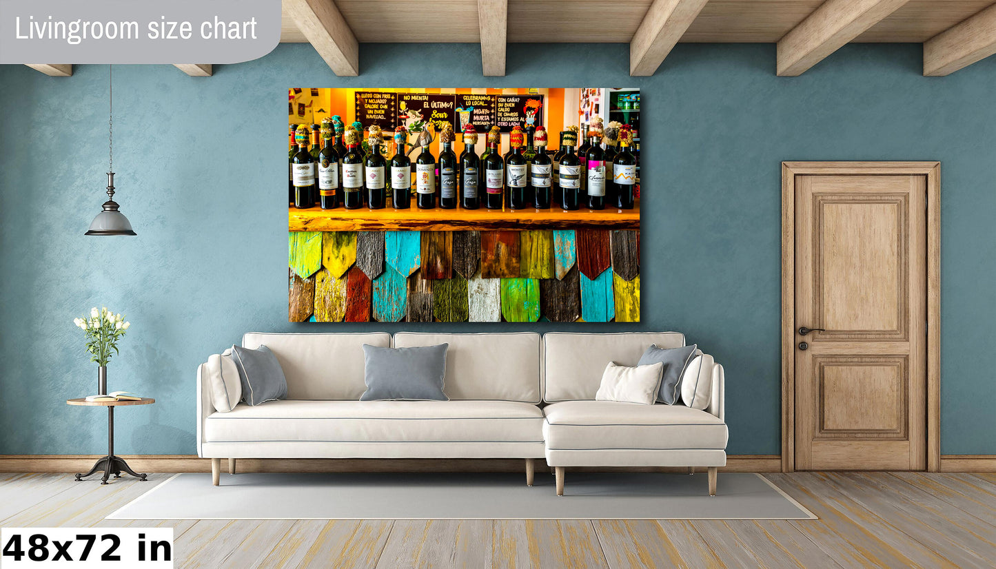 Colorful Wine Bottle Print, Chilean Wine Wall Art, Chiloe Art, Wine Wall Decor, Canvas Print, Chilean Photography, Wine Bar