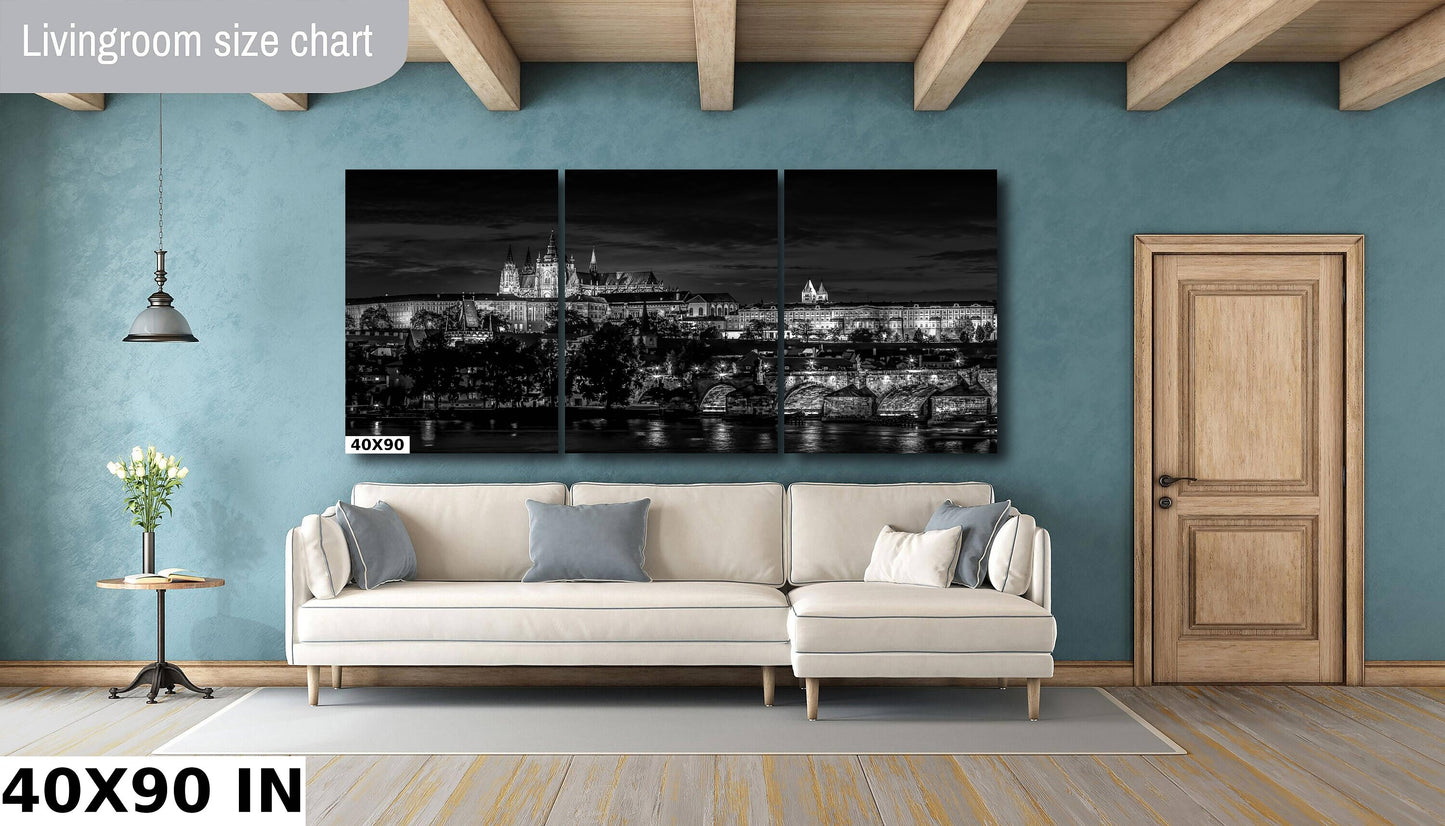 Prague Castle Canvas, Black and White, Charles Bridge, Clock, Canvas Print, Prague Photography, Canvas Wall Art, Czech Republic, Gift