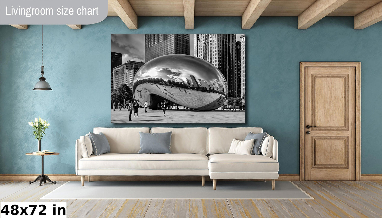 Chicago Sculpture Photo on Canvas, Chicago Cityscape, Modern Sculpture, Photo Art, Canvas Wall Art, Black White Canvas Print