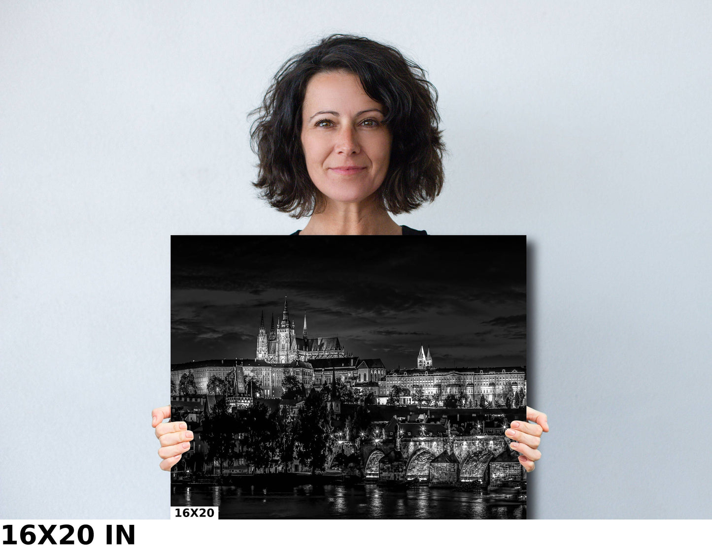 Prague Castle Canvas, Black and White, Charles Bridge, Clock, Canvas Print, Prague Photography, Canvas Wall Art, Czech Republic, Gift