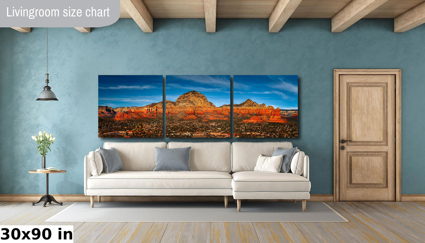 Sedona City Sunset, Red Rock, Arizona Wall Art Canvas Print, Sonoran Desert landscape, home art decor, wall decor, interior design, Panorama