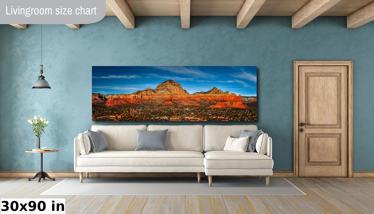 Sedona City Sunset, Red Rock, Arizona Wall Art Canvas Print, Sonoran Desert landscape, home art decor, wall decor, interior design, Panorama