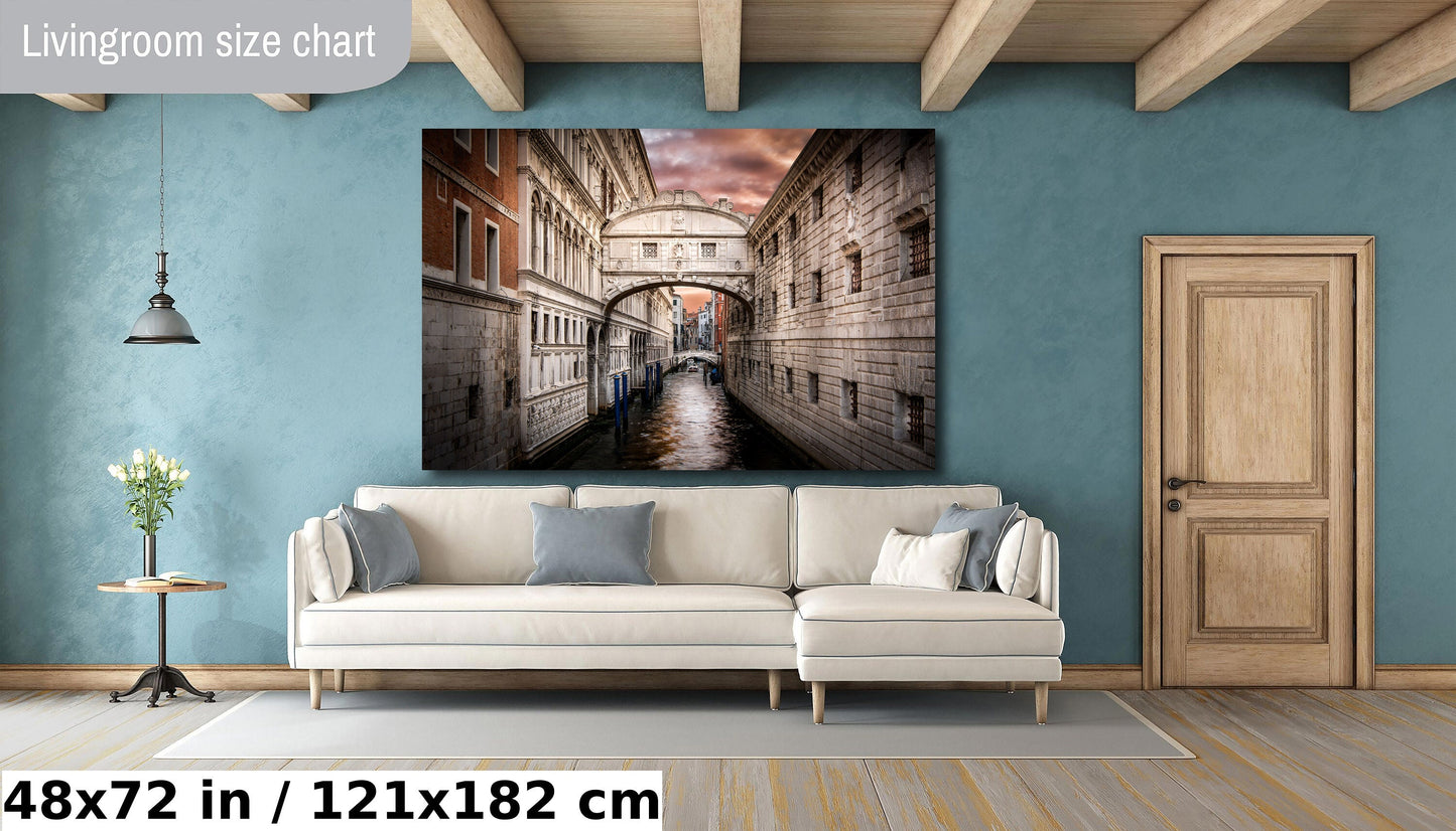 Venice Bridge of Sighs, Venice Photography, Fine Art Print, Italy Landscape, Water Reflection, Color Travel Wall Art, Prison, Gift Limestone