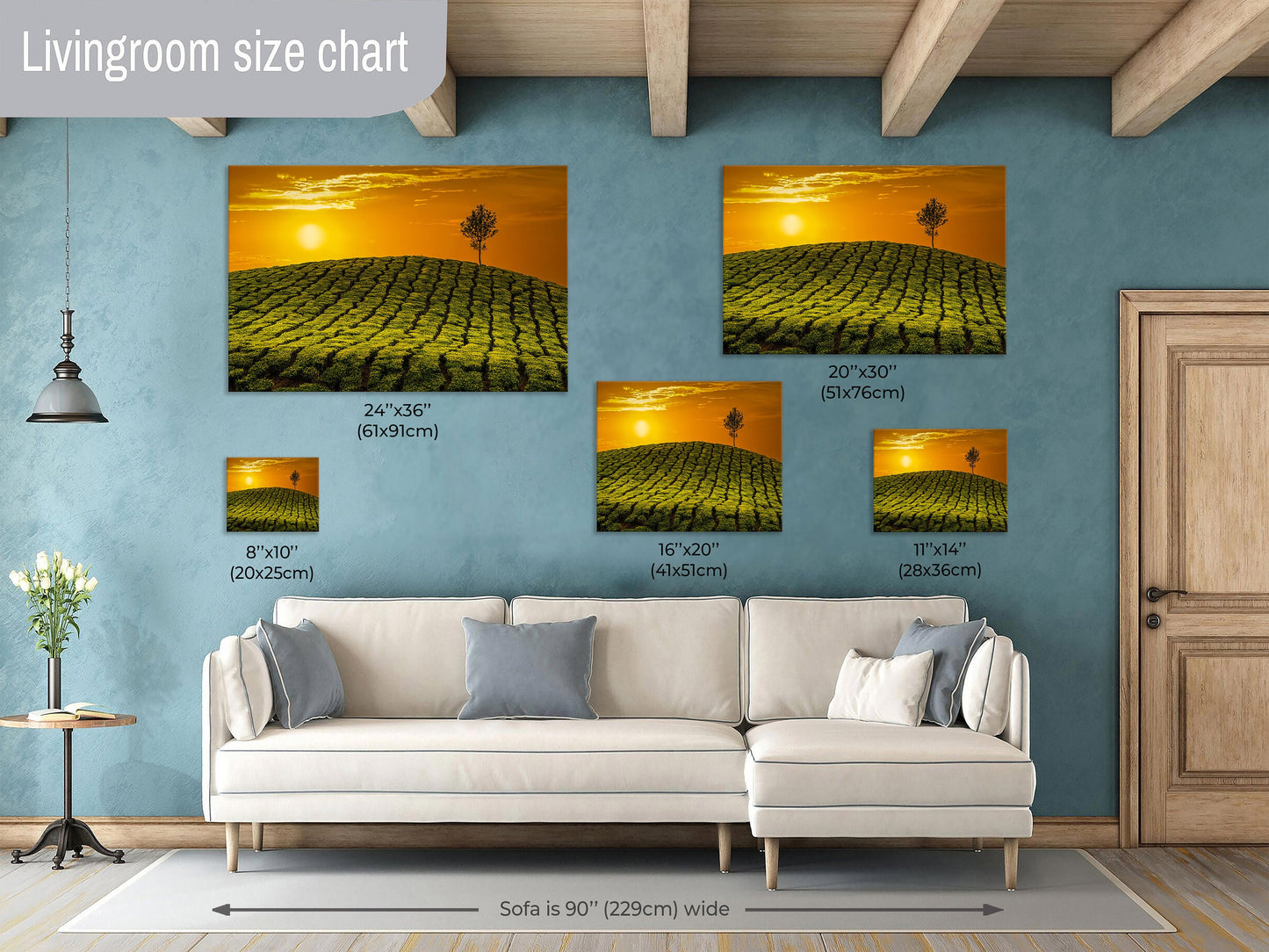 Tea Fields Canvas Art at sunset, India tea plantation, Green Fields, Golden Sunset, Fine Art Print, Gift, Travel Photography, India Souvenir