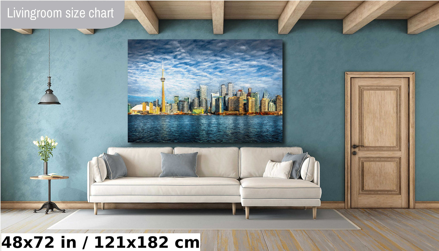 Toronto skyline print, Painterly art, CN Tower, Toronto waterfront, cityscape, urban photography, Toronto photo, Toronto architecture