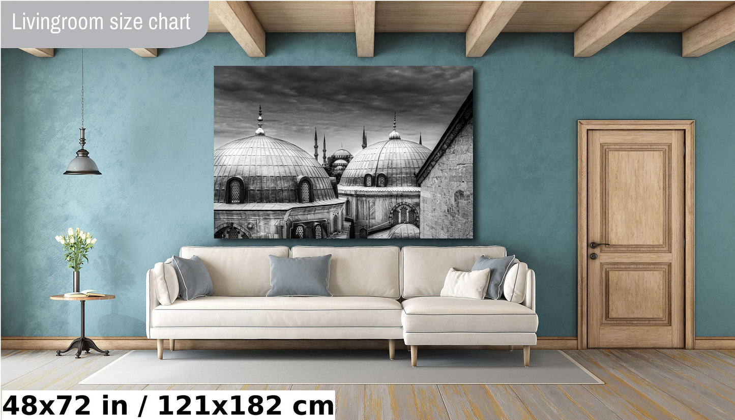 Istanbul photography, Blue Mosque, Hagia Sophia, black and white, fine art, architecture, historic, travel, cityscape, Turkish landmarks, timeless beauty, cultural heritage, visual art