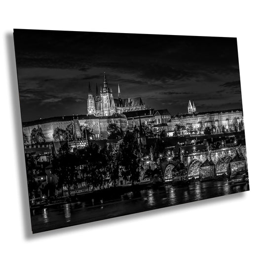 Prague Castle Canvas, Black and White, Charles Bridge, Clock, Canvas Print, Prague Photography, Canvas Wall Art, Czech Republic, Gift