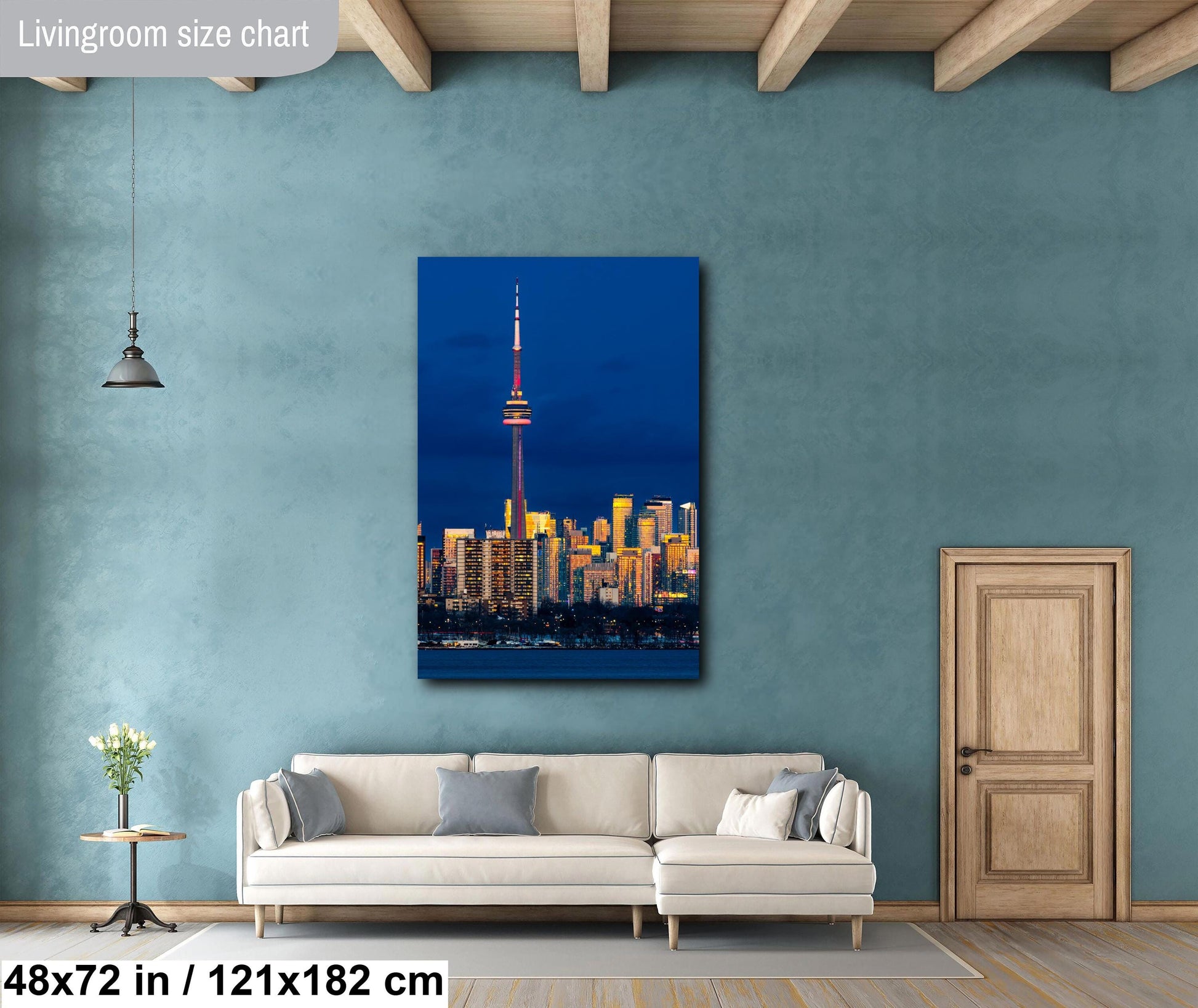 Blue Sunset, CN Tower, gold buildings, modern art, reflections, Toronto waterfront, Toronto Architecture, modern buildings