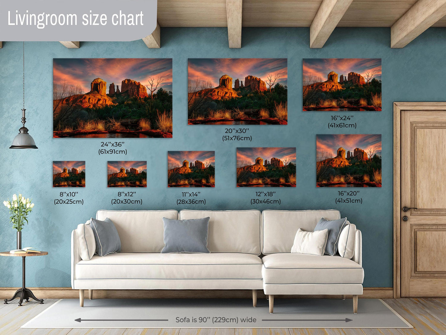 Sedona Cathedral Rock, Sunset, Arizona Wall Art Canvas Print, Sonoran scenic landscape, Red Rocks home art decor, wall decor, nature art