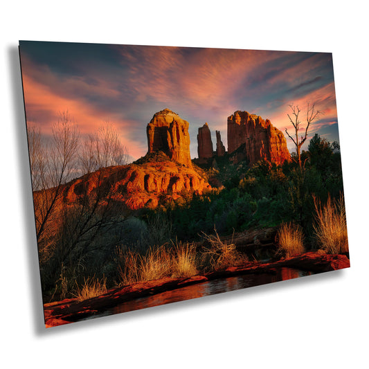 Sedona Cathedral Rock, Sunset, Arizona Wall Art Canvas Print, Sonoran scenic landscape, Red Rocks home art decor, wall decor, nature art