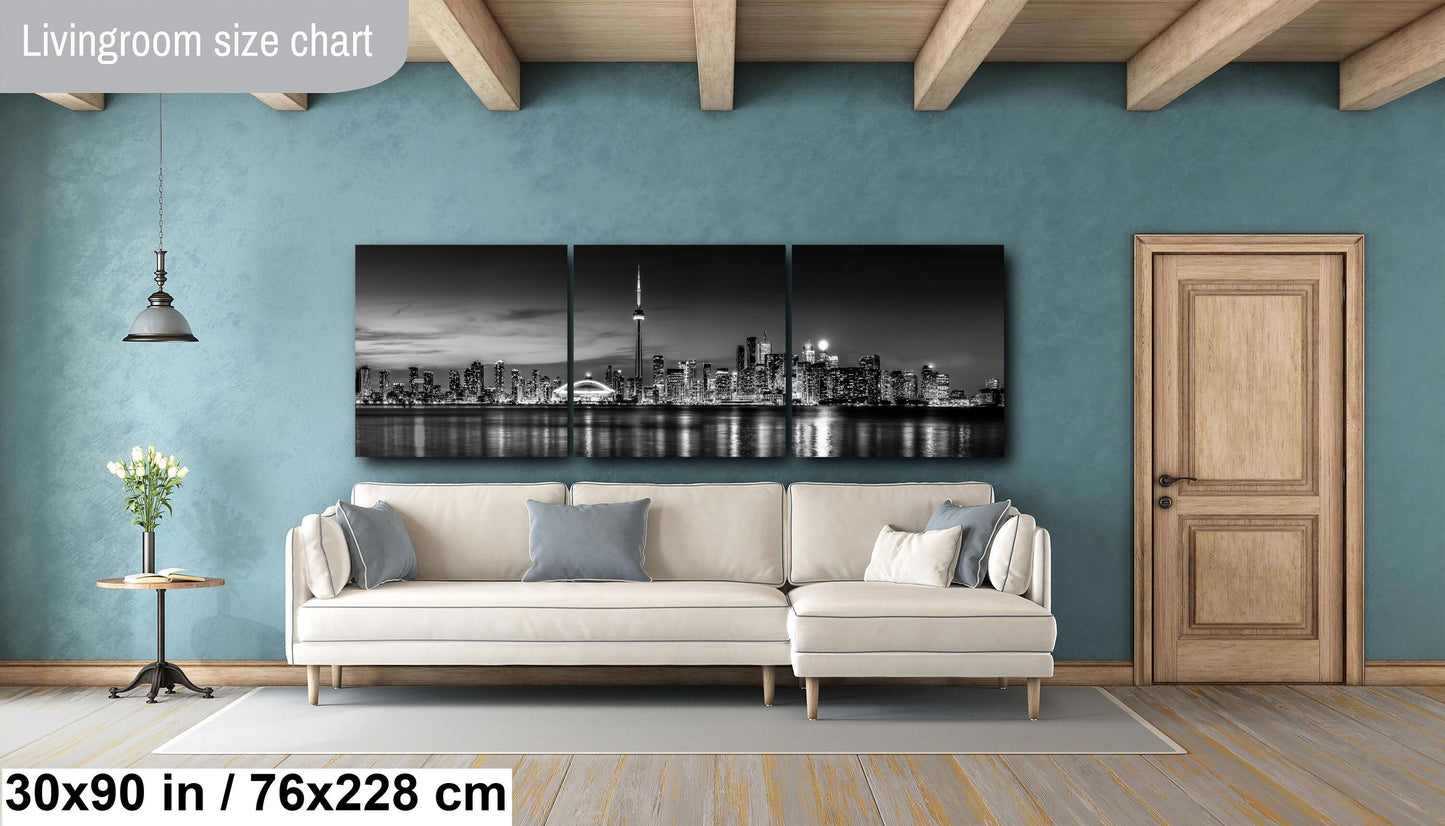 Toronto Panorama Cityscape Photography, Black and White Print, Panorama Photo Art, Canvas Print, Canvas Wall Art, CN Tower