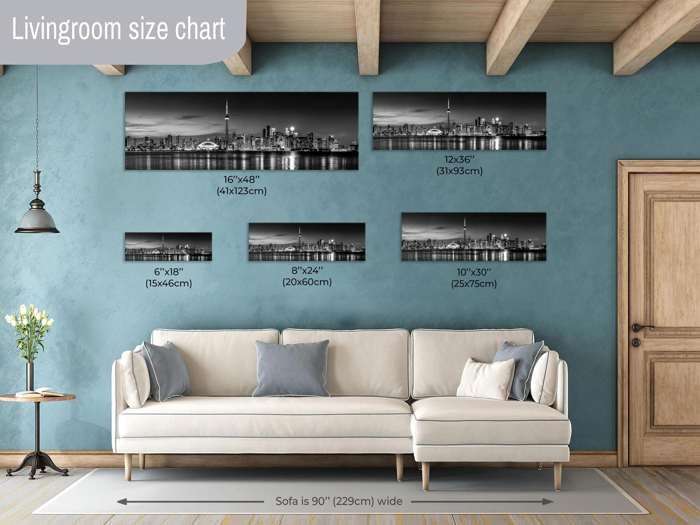 Toronto Panorama Cityscape Photography, Black and White Print, Panorama Photo Art, Canvas Print, Canvas Wall Art, CN Tower