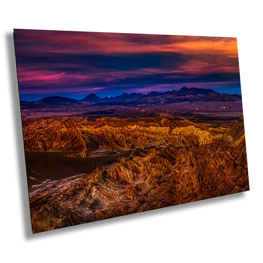 Desert Sunset, Atacama, Volcanoes, Rugged Mountains, Chile, Travel Photography, Scenic Landscape, Canvas, Metal, Acrylic Print