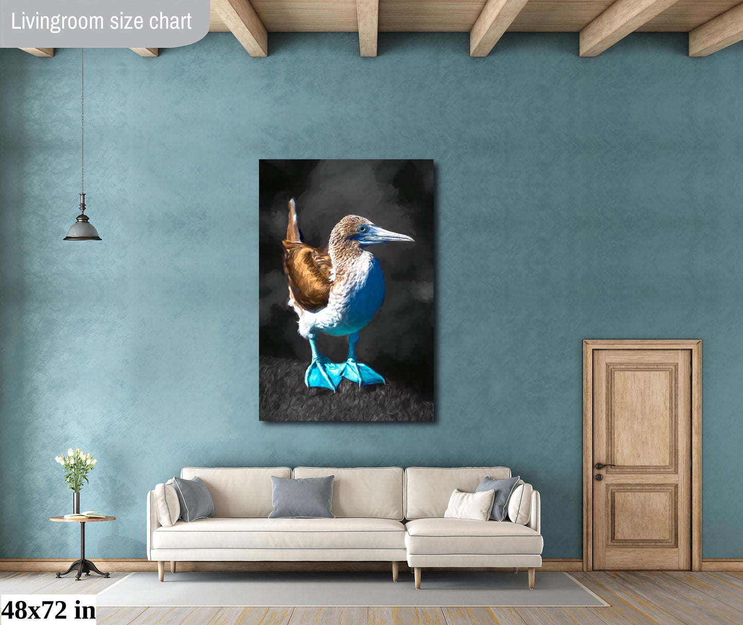 Blue Footed Booby Canvas Print, Galapagos Islands, Bird Photography, Canvas Print, Wall Art, Painterly Photo Art, Nature, Travel, Gift