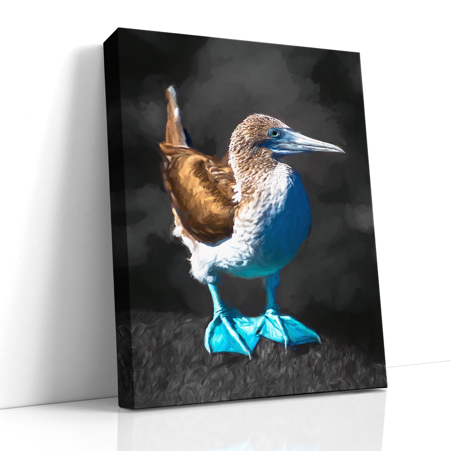 Blue Footed Booby Canvas Print, Galapagos Islands, Bird Photography, Canvas Print, Wall Art, Painterly Photo Art, Nature, Travel, Gift