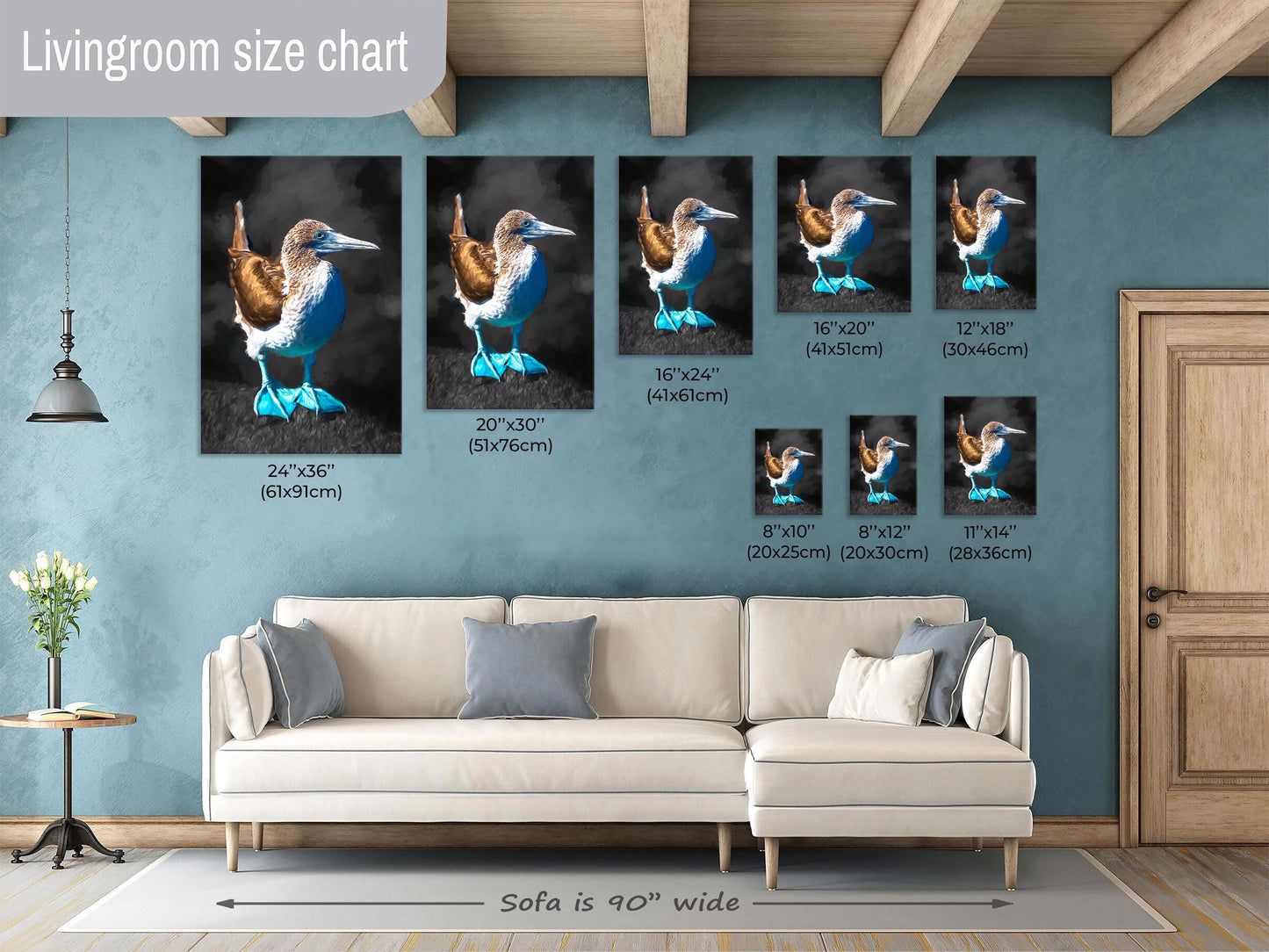 Blue Footed Booby Canvas Print, Galapagos Islands, Bird Photography, Canvas Print, Wall Art, Painterly Photo Art, Nature, Travel, Gift