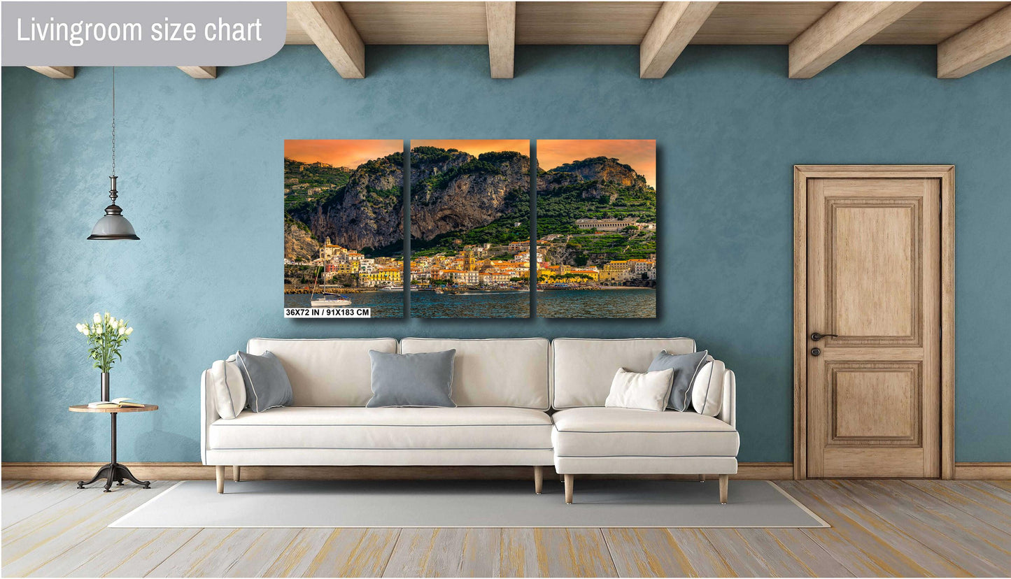 Amalfi Italy Canvas Print, Italy Photography, Amalfi Coast Photo, Photo Art, Amalfi Photography, Honeymoon, Travel, Gift, Sunset, Sailboat