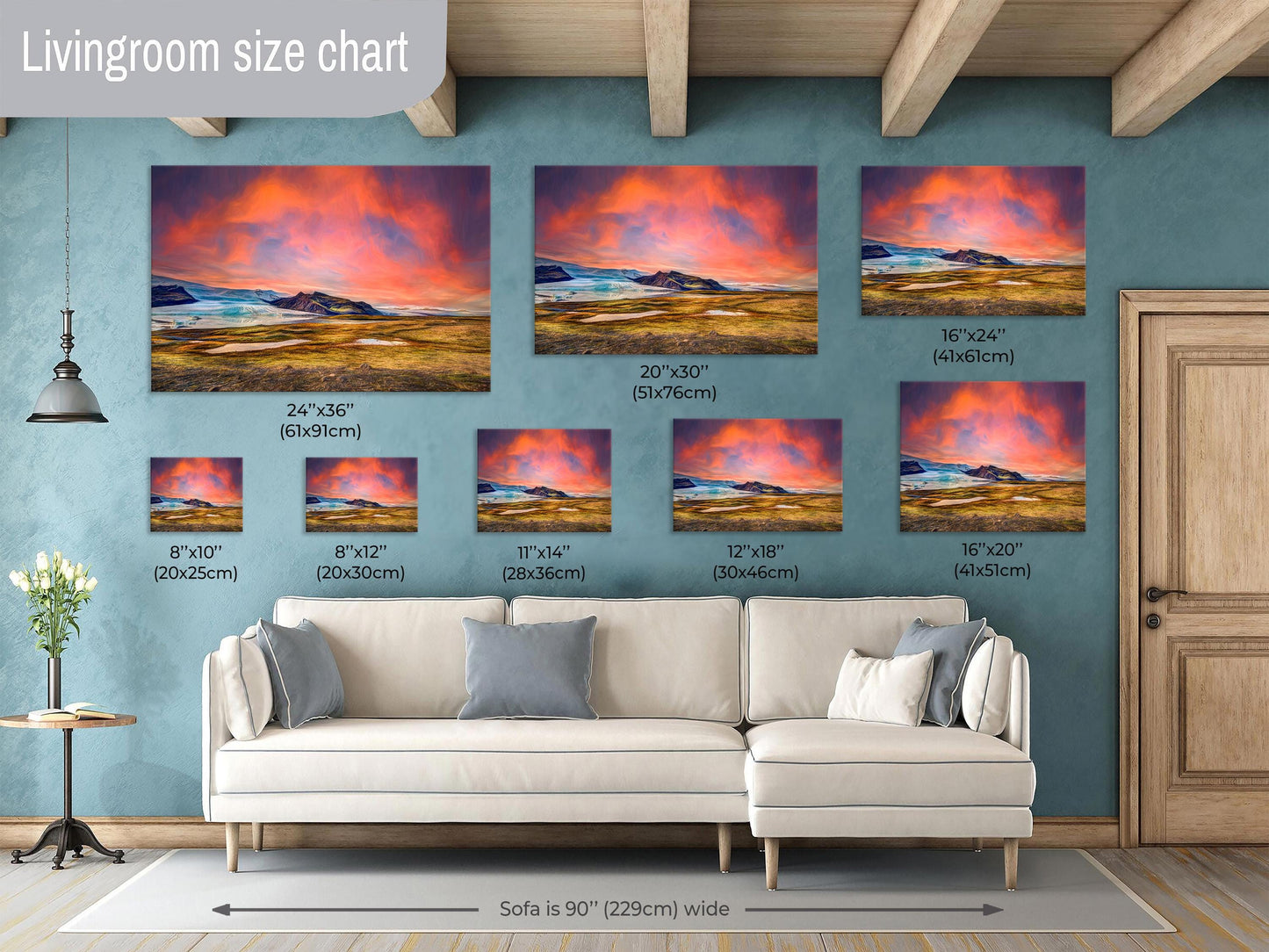 Landscape Print, Red Sky, Photo Art, Canvas Print, Impressionist art, Wall Art, Iceland, Nature Art, Icelandic Dreamscape