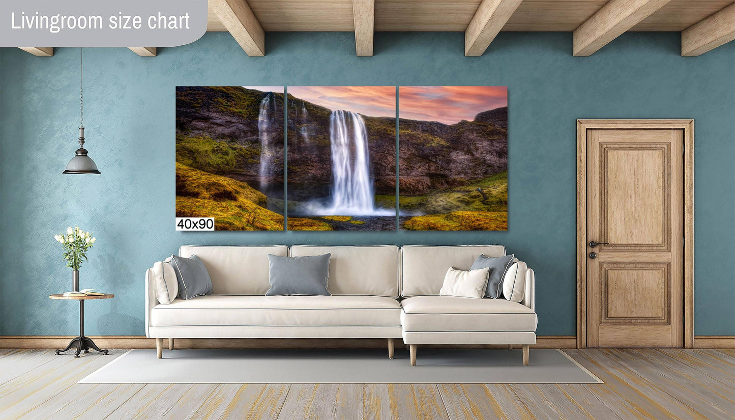 Iceland Waterfalls Canvas Print, Iceland Photography, Landscape Image, Photo Art, Canvas Wall Art, Iceland Landscape