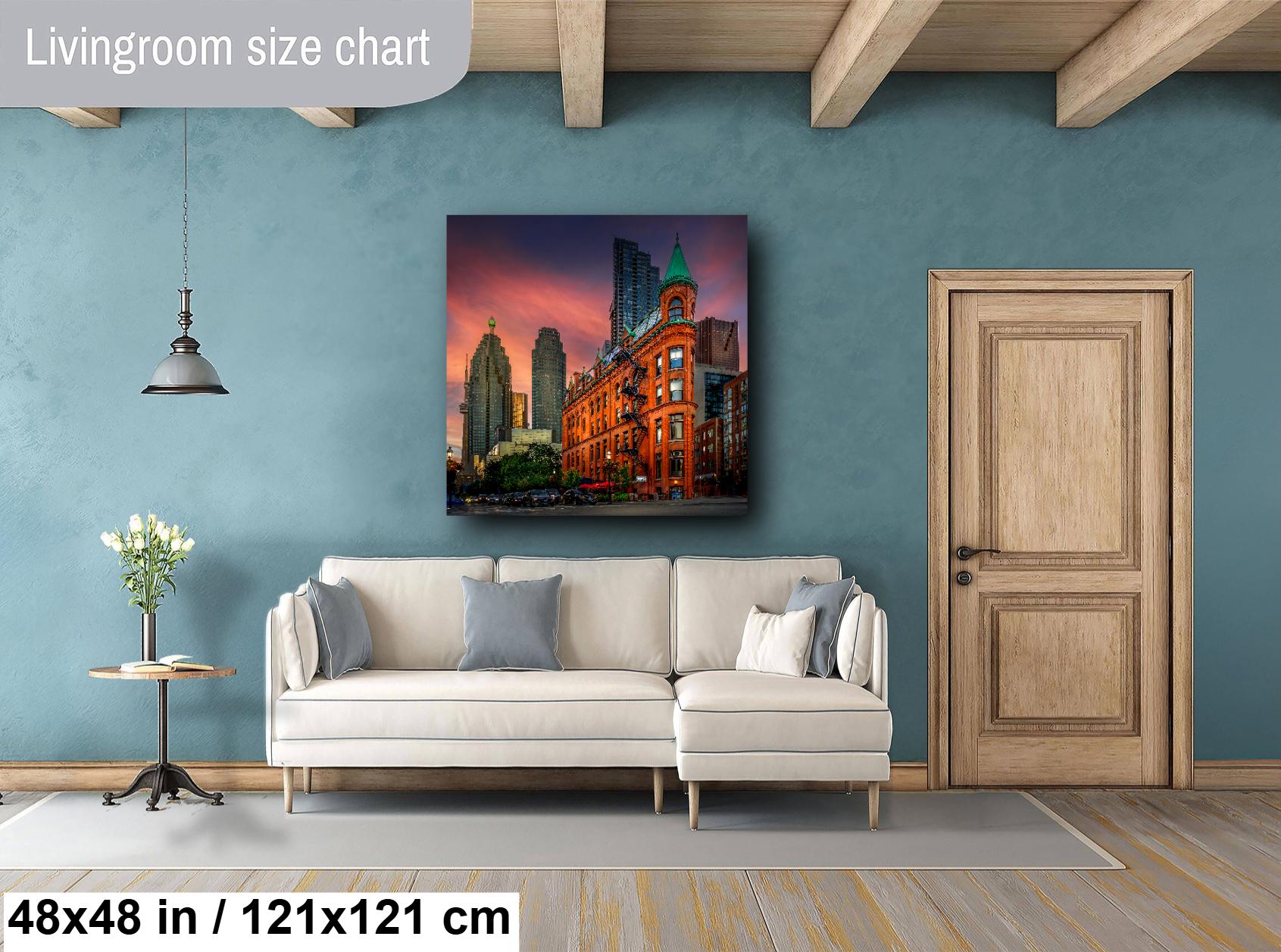 Flatiron Building, Gooderham Building, Toronto landmark, Toronto skyline, cityscape photography, sunset Toronto, historic architecture, iconic building, urban landscape, Victorian design, CN Tower view, Toronto photo, Toronto wall art