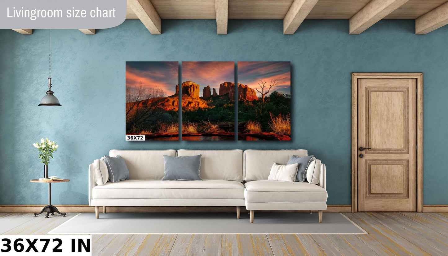 Sedona Cathedral Rock, Sunset, Arizona Wall Art Canvas Print, Sonoran scenic landscape, Red Rocks home art decor, wall decor, nature art