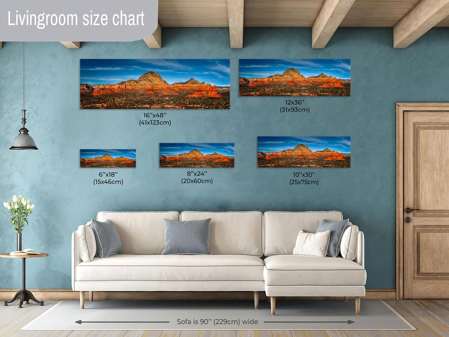 Sedona City Sunset, Red Rock, Arizona Wall Art Canvas Print, Sonoran Desert landscape, home art decor, wall decor, interior design, Panorama