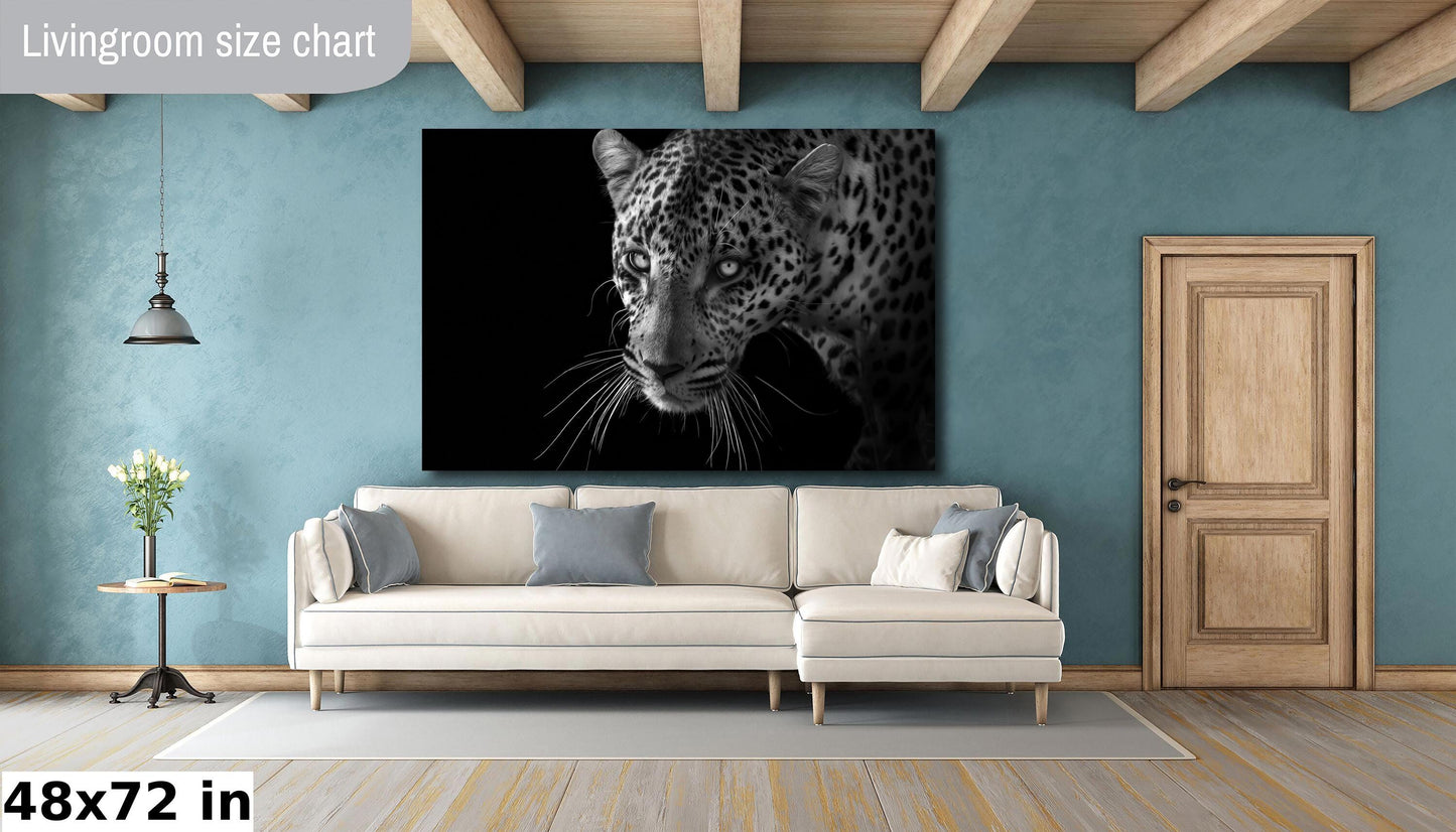 African Leopard Canvas Print, Travel Print, Black and White, Safari Print, Wall Art, Big Five, Nature, Wild Animals, South Africa