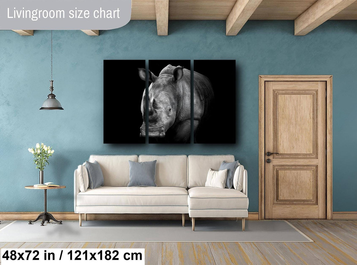 African Rhino Canvas Print, Travel Print, Black and White, Safari Print, Wall Art, Big Five, Nature, Wild Animals, South Africa