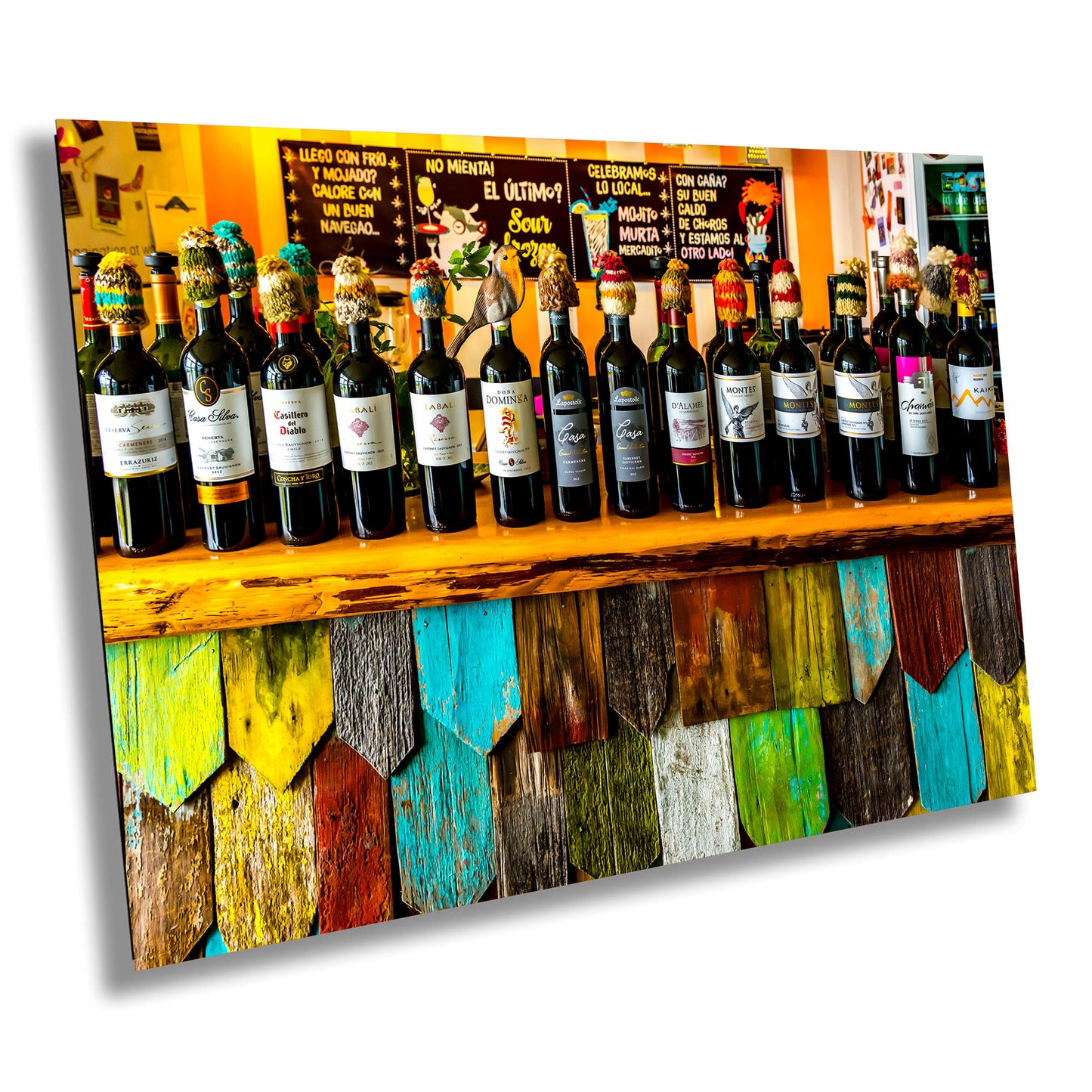 Colorful Wine Bottle Print, Chilean Wine Wall Art, Chiloe Art, Wine Wall Decor, Canvas Print, Chilean Photography, Wine Bar