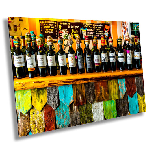 Colorful Wine Bottle Print, Chilean Wine Wall Art, Chiloe Art, Wine Wall Decor, Canvas Print, Chilean Photography, Wine Bar