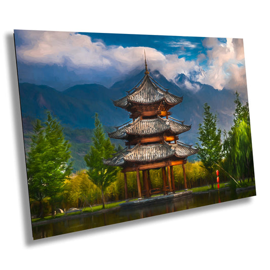 Pagoda Print on Canvas, Painterly Art Print, China Photography, Canvas Wall Art, Home Decor, Photo Art