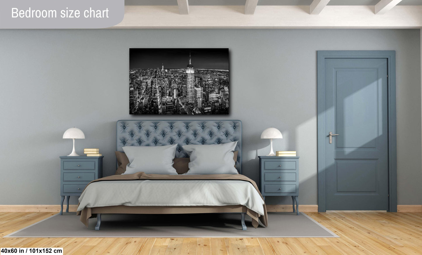 New York Print, BW Skyline Night, Canvas Wall Art, Cityscape Image, Photo Art, Architecture Art, Modern Wall Decor, Manhattan Cityscape