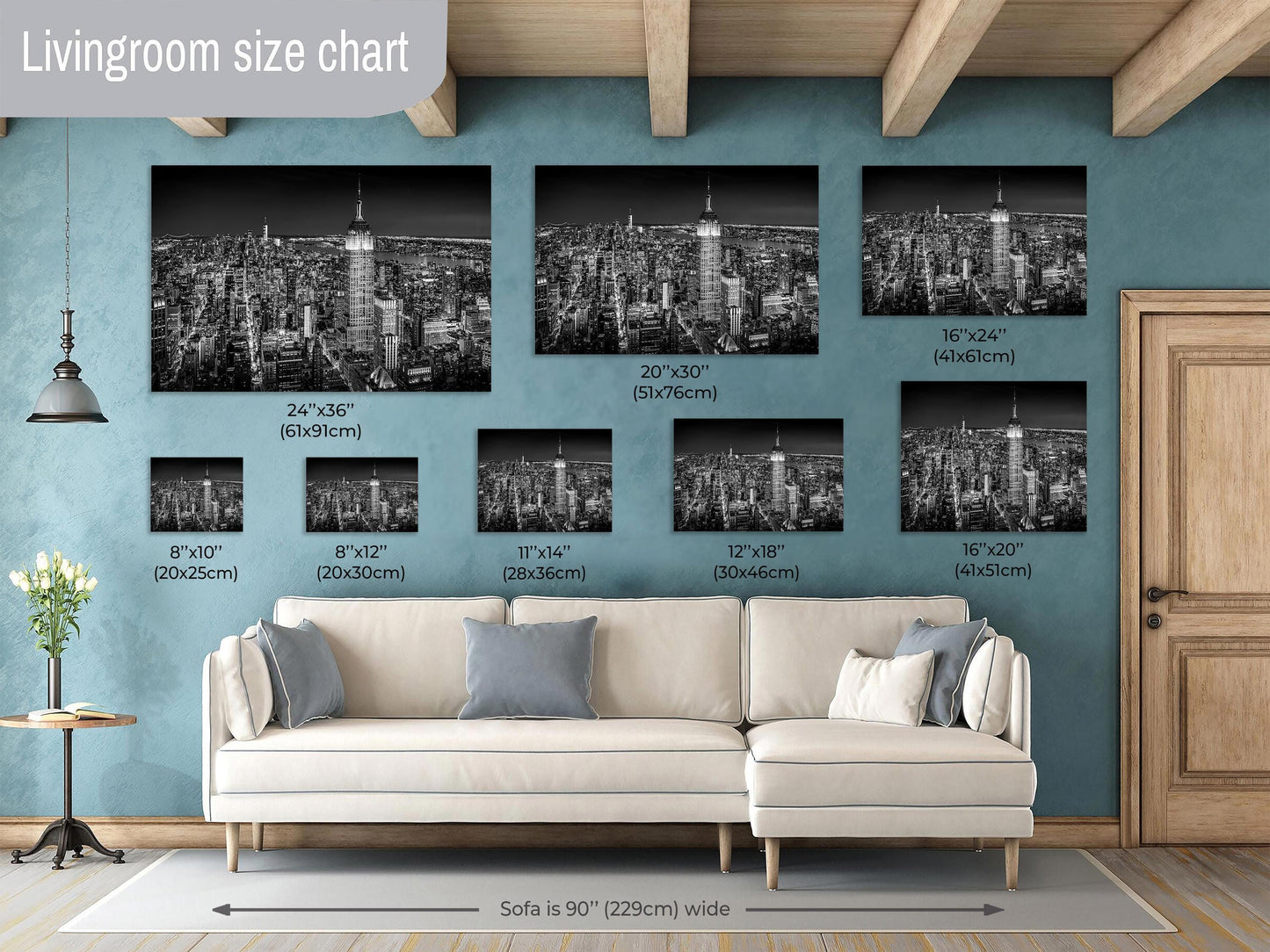 New York Print, BW Skyline Night, Canvas Wall Art, Cityscape Image, Photo Art, Architecture Art, Modern Wall Decor, Manhattan Cityscape