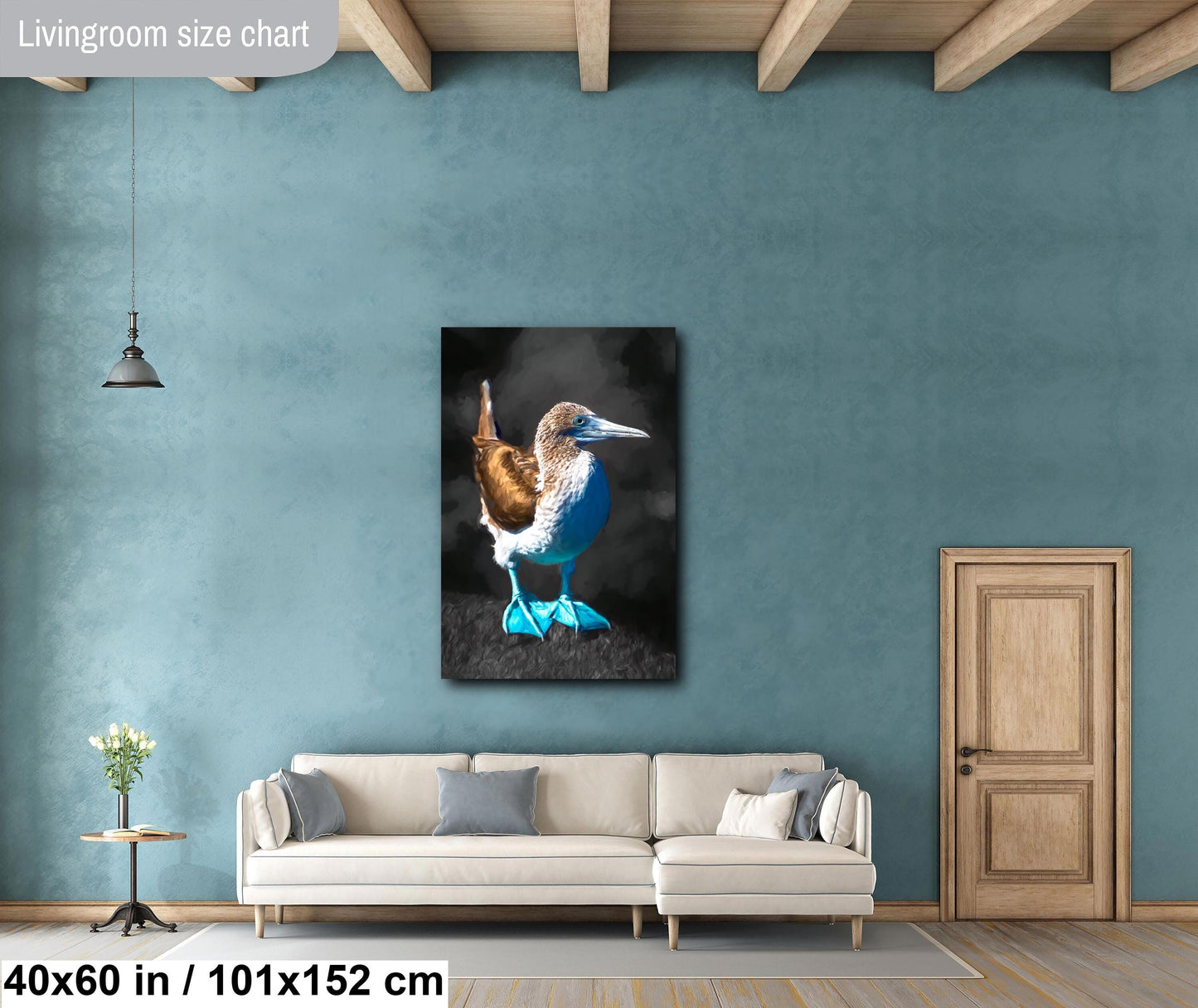 Blue Footed Booby Canvas Print, Galapagos Islands, Bird Photography, Canvas Print, Wall Art, Painterly Photo Art, Nature, Travel, Gift