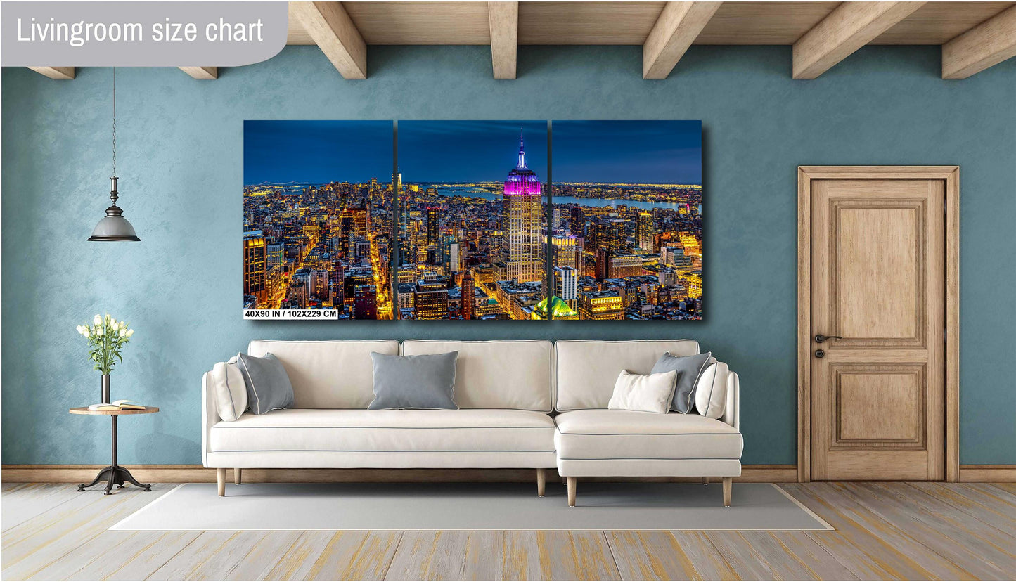 New York City Print, Skyline Night, Canvas Wall Art, Cityscape Image, Photo Art, Architecture Art, Modern Wall Decor, Manhattan Cityscape