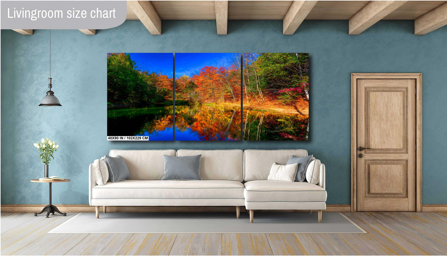 Autumn Colors on Lake on Canvas, Landscape Image, Painterly Art, Canvas Print, Canvas Wall Art, Autumn Leaves, Nature Art