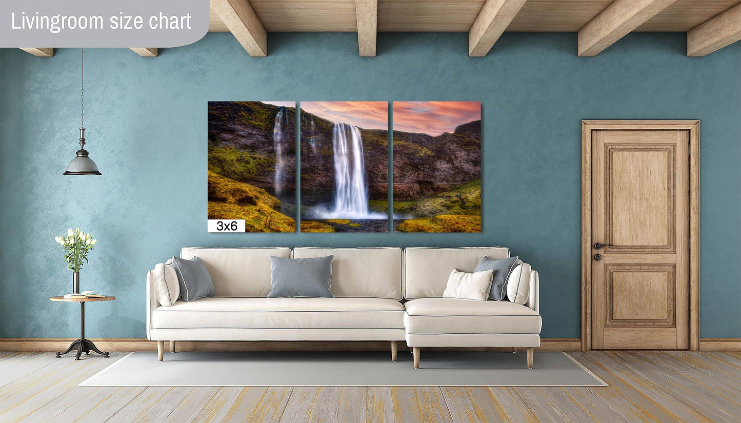 Iceland Waterfalls Canvas Print, Iceland Photography, Landscape Image, Photo Art, Canvas Wall Art, Iceland Landscape