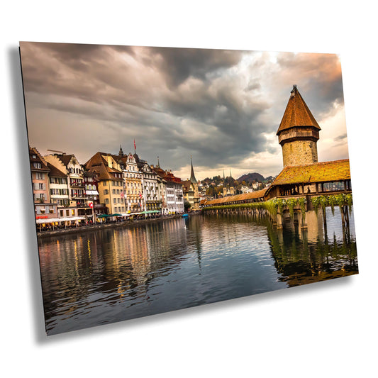 Lucerne Bridge Photography, Kapellbrucke Print, Chapel Bridge Photo Art, Canvas Print, Canvas Wall Art, Fine Art Print