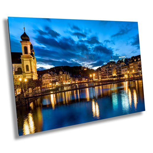 Lucerne Nightscape Print, Lucerne Blue Hour, Photo Art, Canvas Print, Canvas Wall Art, Fine Art Print