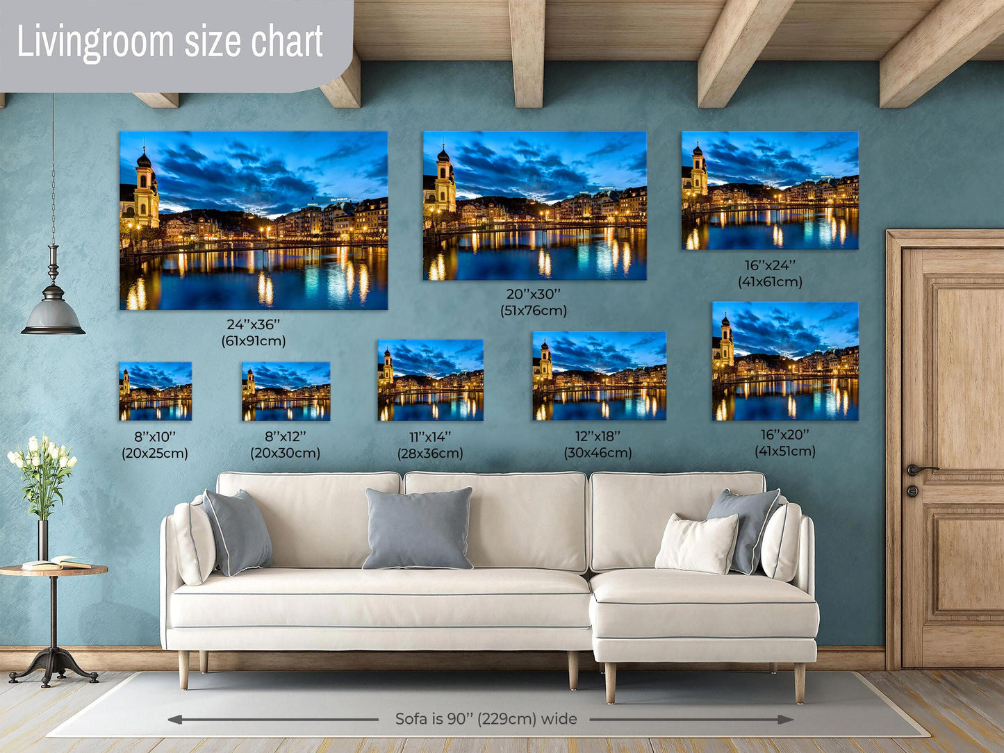 Lucerne Nightscape Print, Lucerne Blue Hour, Photo Art, Canvas Print, Canvas Wall Art, Fine Art Print