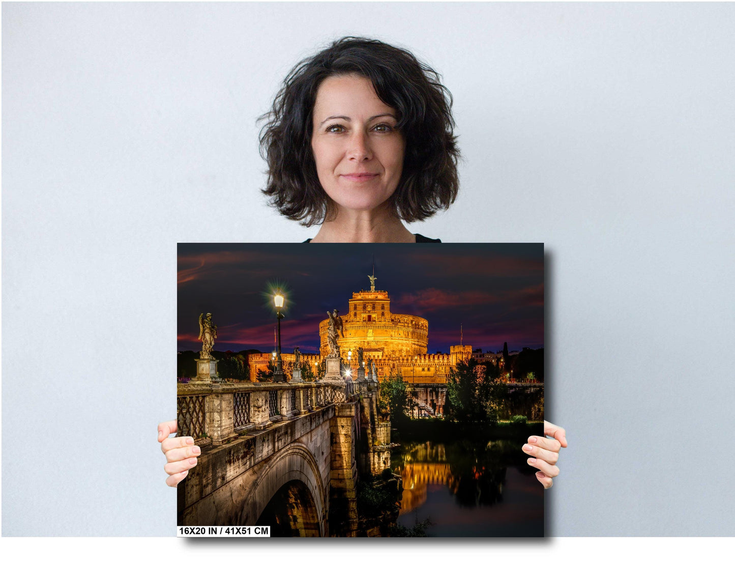 Rome Italy Print, Castel Sant Angelo, Italy Photography, Sunset, Photo, Canvas Wall Art, St Angelo Bridge Photo, Anniversary Gift, metal,