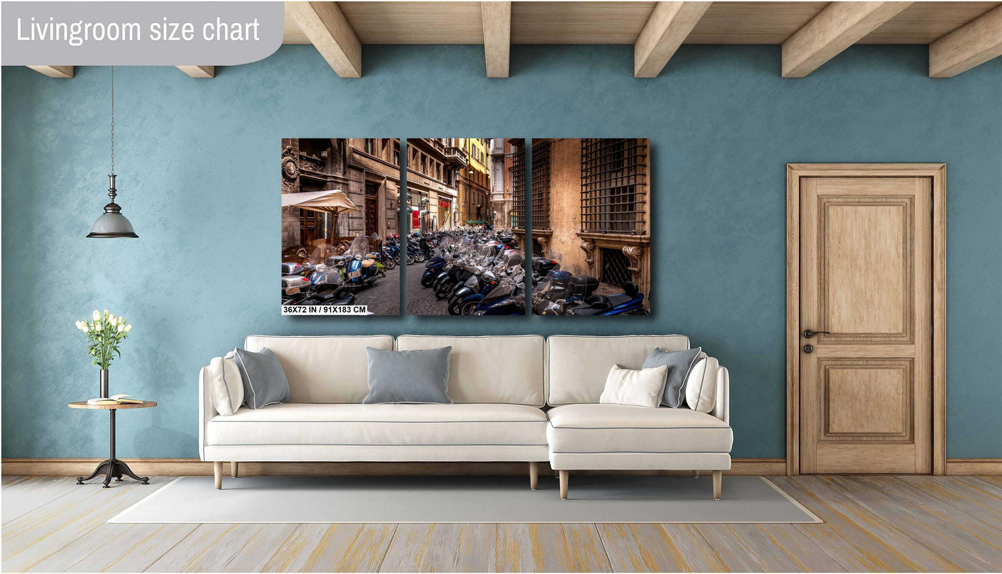 Rome Motorcycles on Canvas, Motorcycles Photo, Rome Street Scene Print, Italy Photography, Canvas Wall Art, Parking Lot