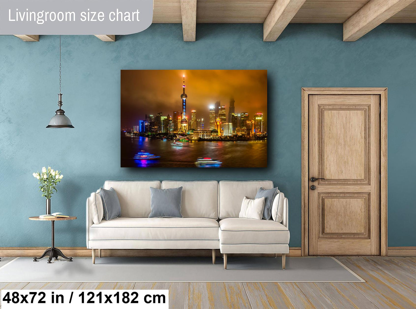 Shanghai Skyline Photography, Photo Art, Canvas Print, Home Decor, Wall Art, Buildings, Cityscape, Boats, Fog, Shanghai Tower