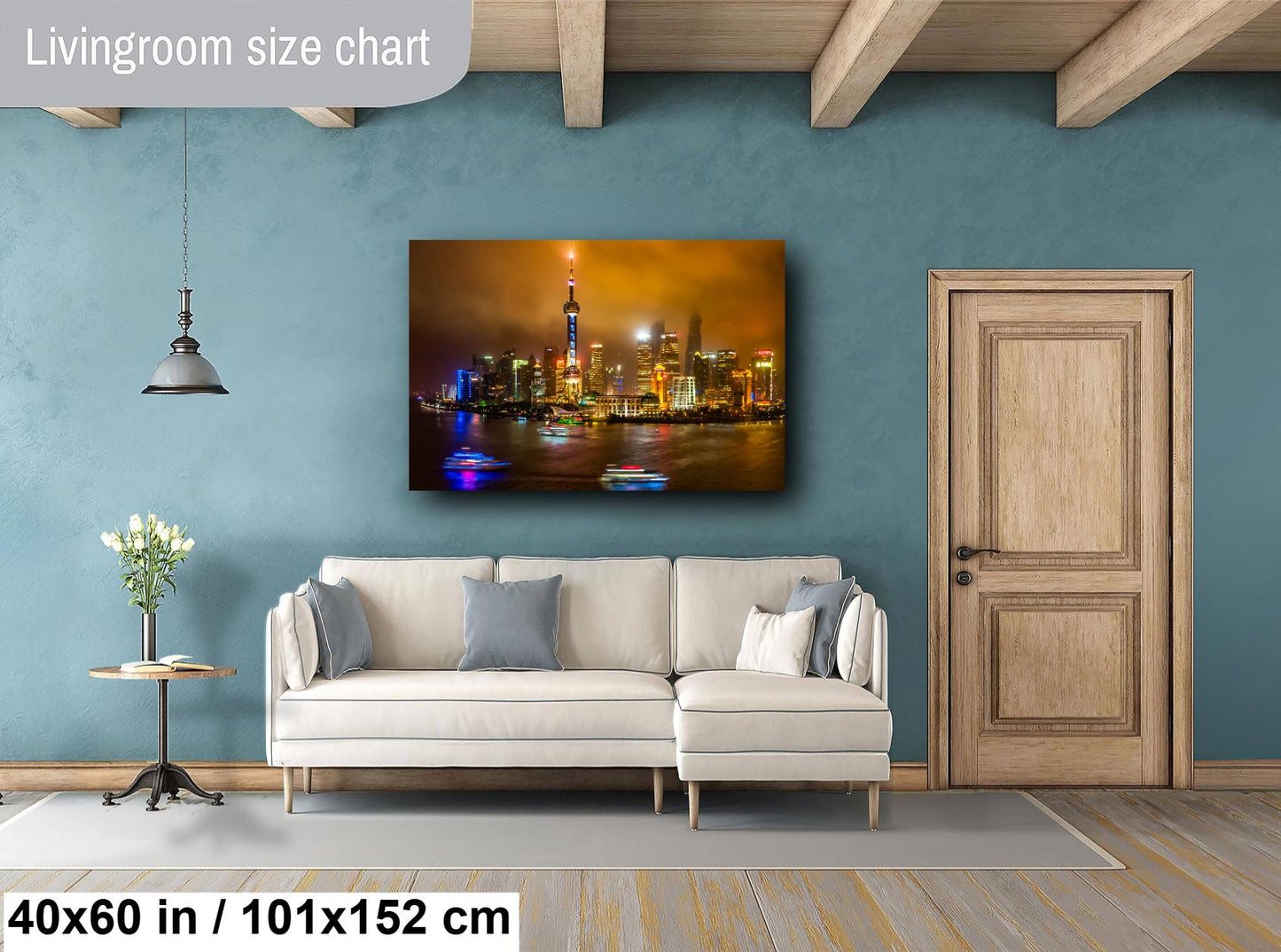 Shanghai Skyline Photography, Photo Art, Canvas Print, Home Decor, Wall Art, Buildings, Cityscape, Boats, Fog, Shanghai Tower