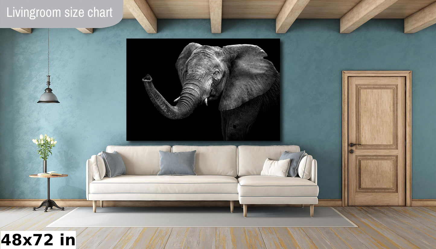 Elephant Canvas Print, Travel Print, Black and White, Safari Print, Wall Art, Big 5, Nature, Wild Animals, South Africa