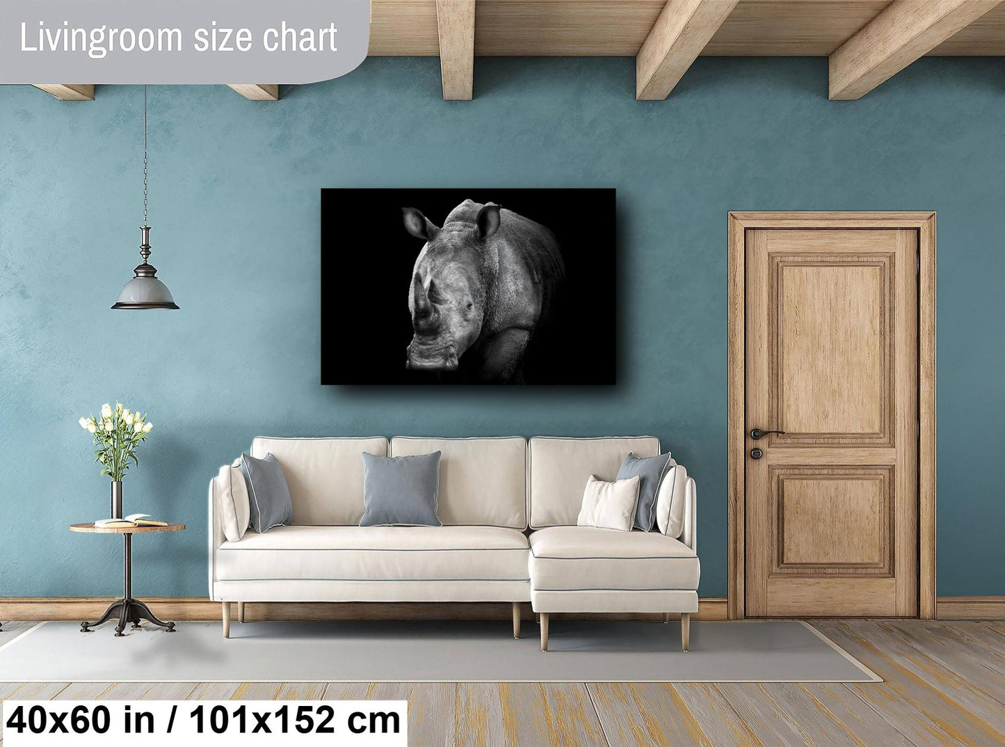 African Rhino Canvas Print, Travel Print, Black and White, Safari Print, Wall Art, Big Five, Nature, Wild Animals, South Africa