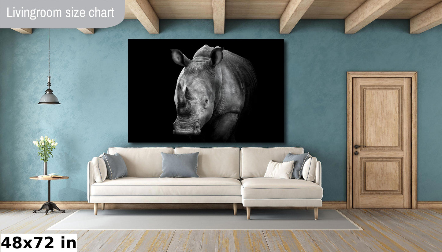 African Rhino Canvas Print, Travel Print, Black and White, Safari Print, Wall Art, Big Five, Nature, Wild Animals, South Africa