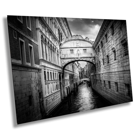 Venice Bridge of Sighs, Venice Photography, Fine Art Print, Italy Landscape, Black and White, Water Reflection, Travel Wall Art, Prison