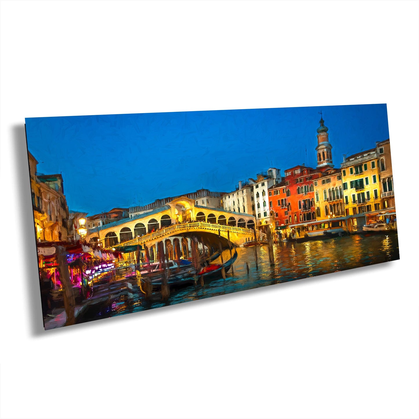 Painterly Venice Print, Italy Wall Art, Gift, Rialto Bridge at Night, Grand Canal Art, Blue Hour Print, Travel Art, Large Art Decor