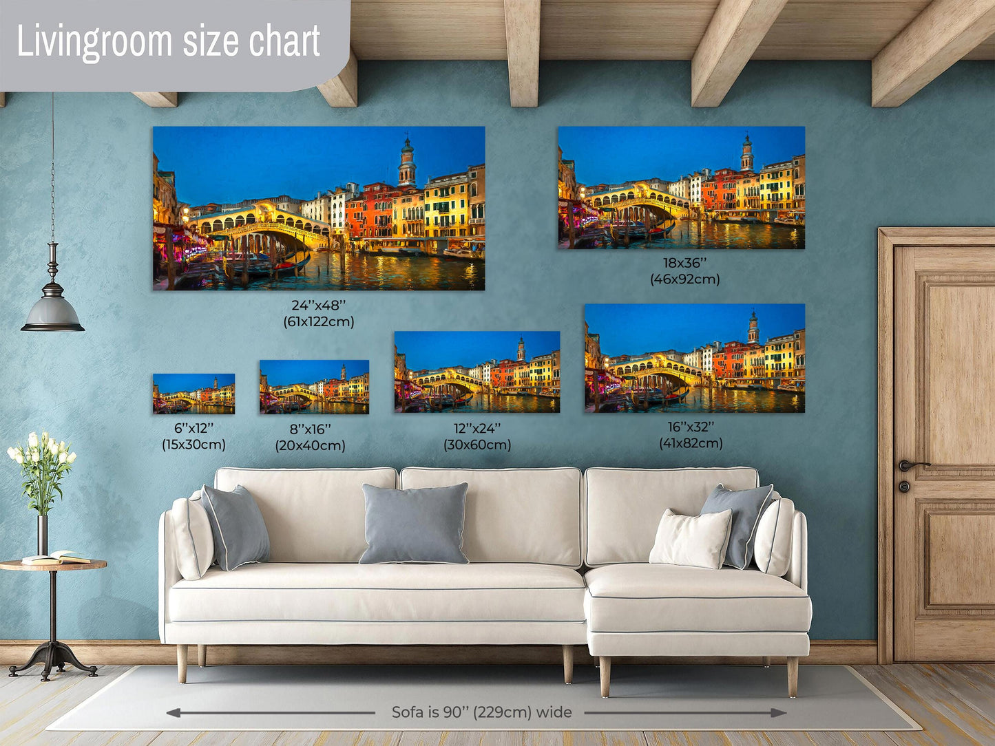 Painterly Venice Print, Italy Wall Art, Gift, Rialto Bridge at Night, Grand Canal Art, Blue Hour Print, Travel Art, Large Art Decor